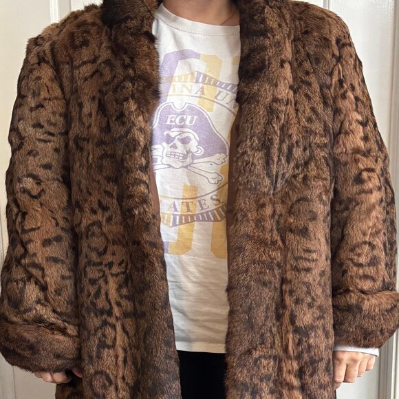Luxury Polo Norte Rabbit Fur Coat with Bold Leopard Pattern - Full-Length - Picture 9 of 12